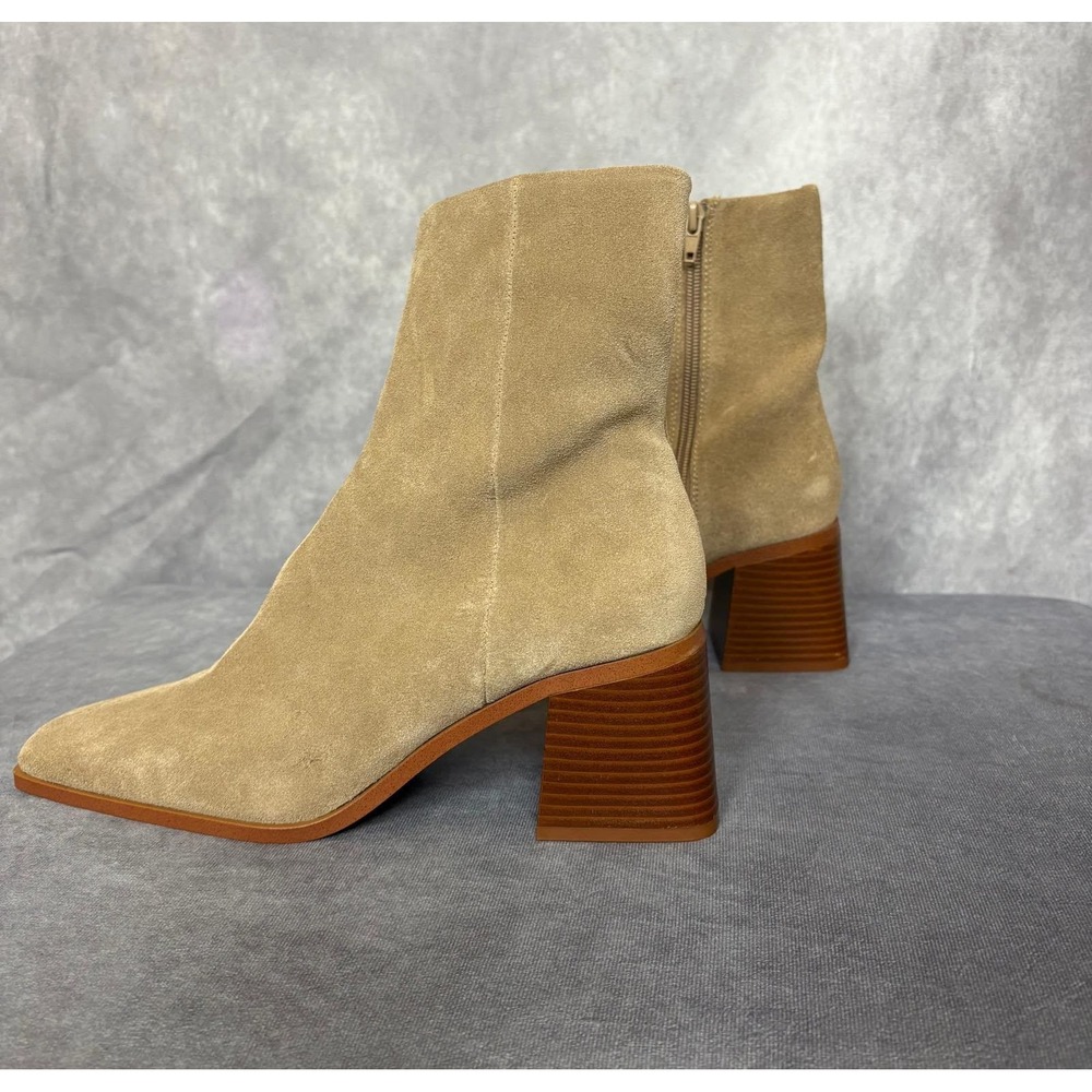 Mango MNG Tan Suede Square Toe Block Heel Ankle Boots EU 38 27052514